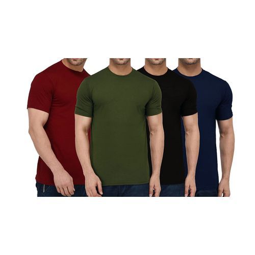 A Pack Of 4 Round Neck T-Shirts - Black, Maroon, Navy Blue, Army Green