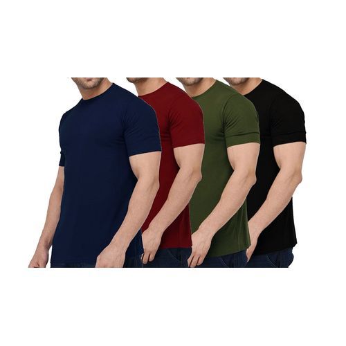 A Pack Of 4 Round Neck T-Shirts - Black, Maroon, Navy Blue, Army Green