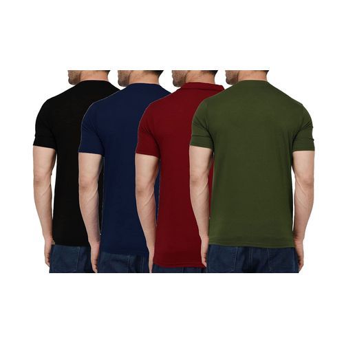 A Pack Of 4 Round Neck T-Shirts - Black, Maroon, Navy Blue, Army Green