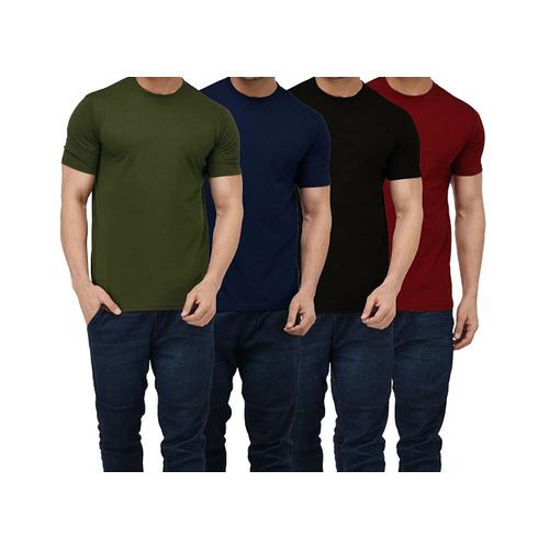 A Pack Of 4 Round Neck T-Shirts - Black, Maroon, Navy Blue, Army Green