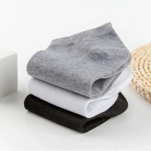 Men Ankle Socks Solid Color Black White Gray - 6 pieces