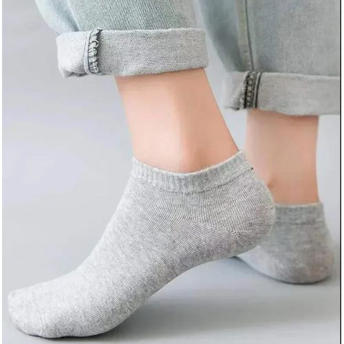 Men Ankle Socks Solid Color Black White Gray - 6 pieces
