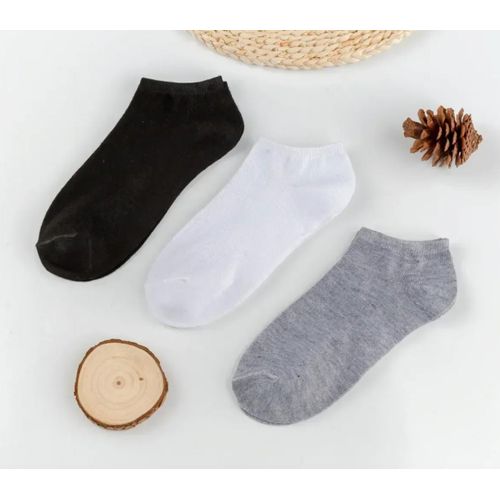 Men Ankle Socks Solid Color Black White Gray - 6 pieces