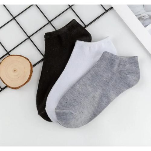 Men Ankle Socks Solid Color Black White Gray - 6 pieces