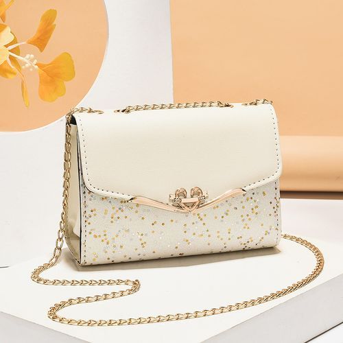 Women Shoulder Messenger Bag Chain Crossbody Phone Bags Ladies Square Bags - Cream