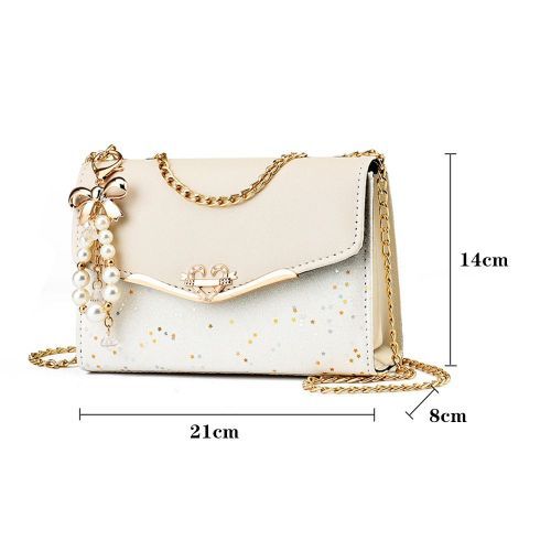 Women Shoulder Messenger Bag Chain Crossbody Phone Bags Ladies Square Bags - Cream