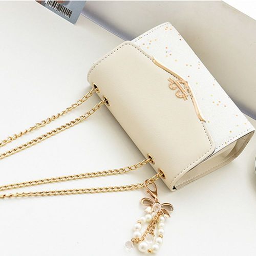 Women Shoulder Messenger Bag Chain Crossbody Phone Bags Ladies Square Bags - Cream