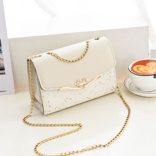 Women Shoulder Messenger Bag Chain Crossbody Phone Bags Ladies Square Bags - Cream