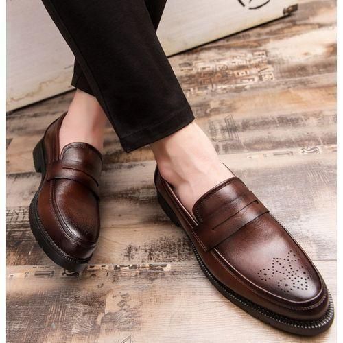 Men's Oxfords Formal Flat Business Loafers Italian Palm Shoes Brown