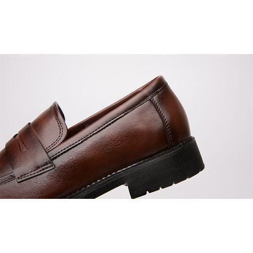Men's Oxfords Formal Flat Business Loafers Italian Palm Shoes Brown