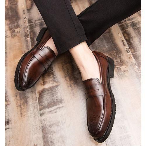 Men's Oxfords Formal Flat Business Loafers Italian Palm Shoes Brown