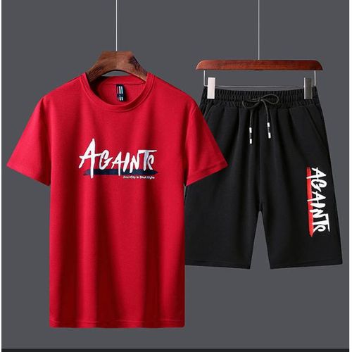 Berrykey Mens 2 In 1 Short Sleeve Round Neck T-Shirt & Shorts Set Red
