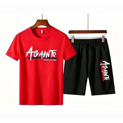 Berrykey Mens 2 In 1 Short Sleeve Round Neck T-Shirt & Shorts Set Red
