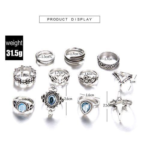 Vintage Diamond-encrusted 11-piece Ring Set - Silver