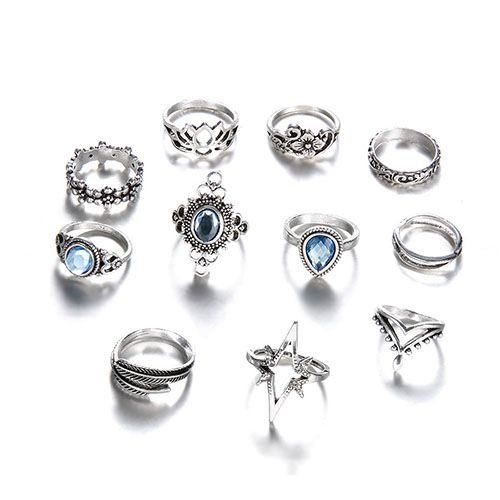 Vintage Diamond-encrusted 11-piece Ring Set - Silver