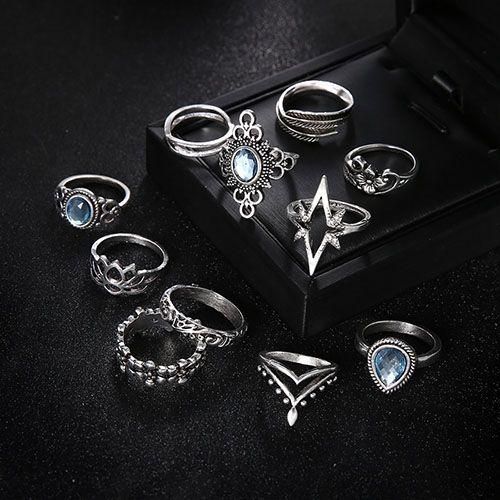 Vintage Diamond-encrusted 11-piece Ring Set - Silver
