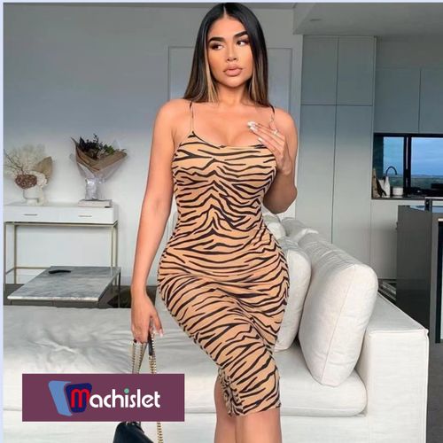 Machislet High Quality Elegant Clothes Printed Dress Halter For Summer-Multicolor
