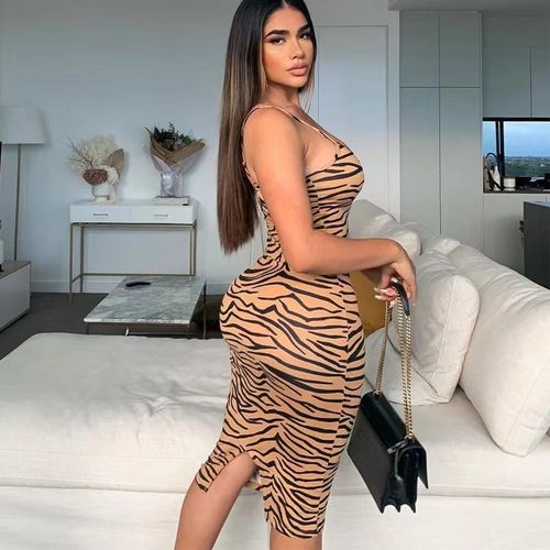 Machislet High Quality Elegant Clothes Printed Dress Halter For Summer-Multicolor