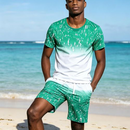 Berrykey Men's 2 In 1 Short Sleeve T-Shirt & Shorts Set Up And Down Green