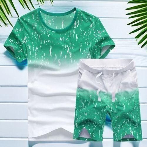 Berrykey Men's 2 In 1 Short Sleeve T-Shirt & Shorts Set Up And Down Green