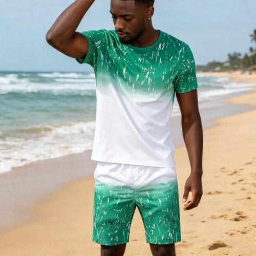 Berrykey Men's 2 In 1 Short Sleeve T-Shirt & Shorts Set Up And Down Green