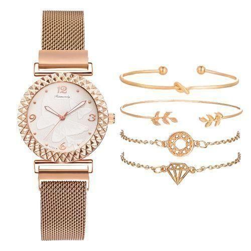 Women's Fashion Retro Style Diamond Set Watch Set - Gold