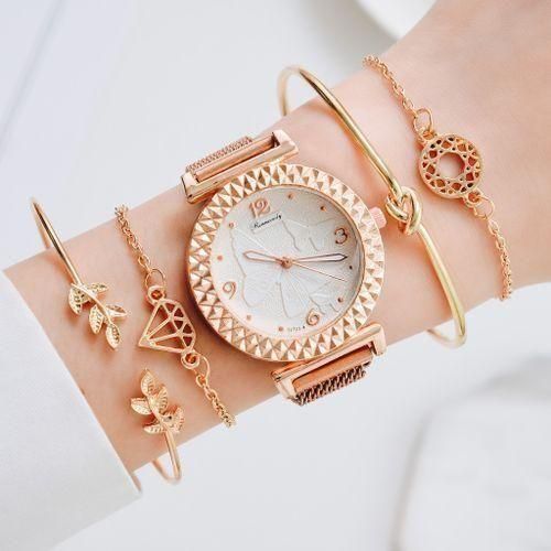 Women's Fashion Retro Style Diamond Set Watch Set - Gold