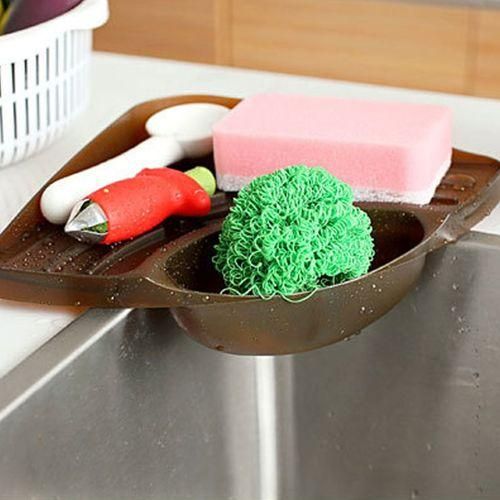 Practical Kitchen Sink Corner Storage Rack Sponge Holder Wall Mounted TrayGreen