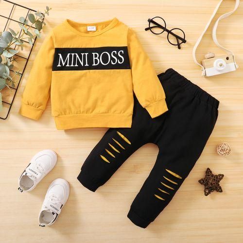 Mini Boss Baby Boys Fashion Long Sleeves Outfit Set-yellow