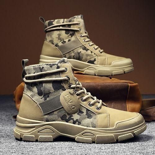 Men's Casual Hiking Martin Boots High Top Sneakers - Khaki