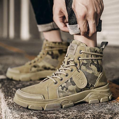 Men's Casual Hiking Martin Boots High Top Sneakers - Khaki