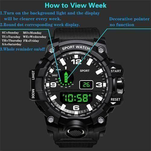 Large Electronic Waterproof Sports Watch Alarm Clock - Black