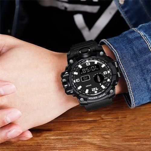 Large Electronic Waterproof Sports Watch Alarm Clock - Black