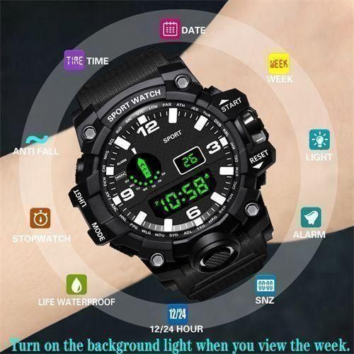 Large Electronic Waterproof Sports Watch Alarm Clock - Black
