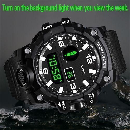 Large Electronic Waterproof Sports Watch Alarm Clock - Black