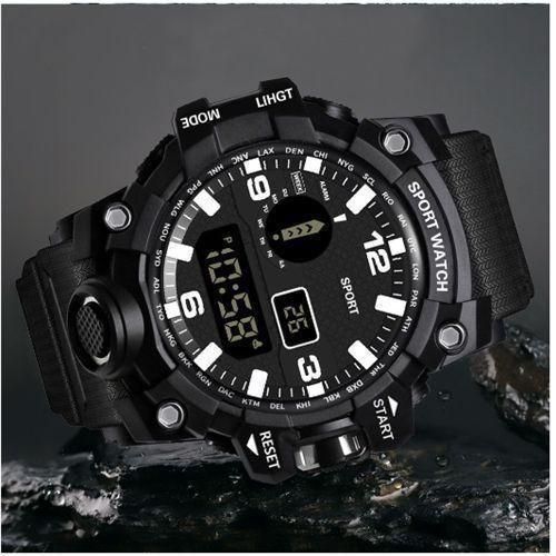 Large Electronic Waterproof Sports Watch Alarm Clock - Black