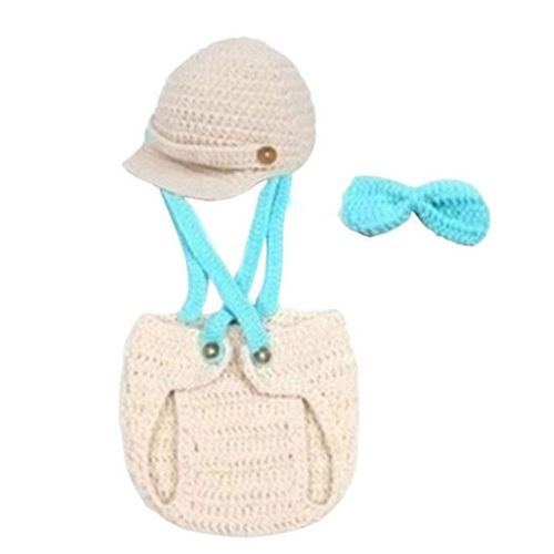 Infant Baby Boys Knit Crochet Outfits Newborn Photography Hat Overalls Pilot Baby Clothing Set Photo Props,Default NO5143