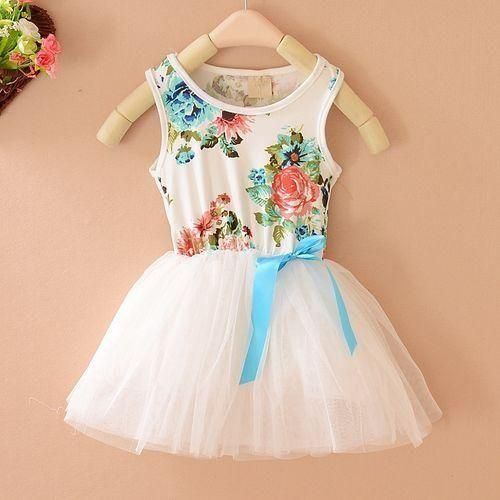 Summer Girl Floral Vest Skirt Baby Dance Dress  White