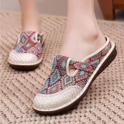 Women's Non-slip Cloth Shoes Summer Breathable Linen Slippers-Multicolor