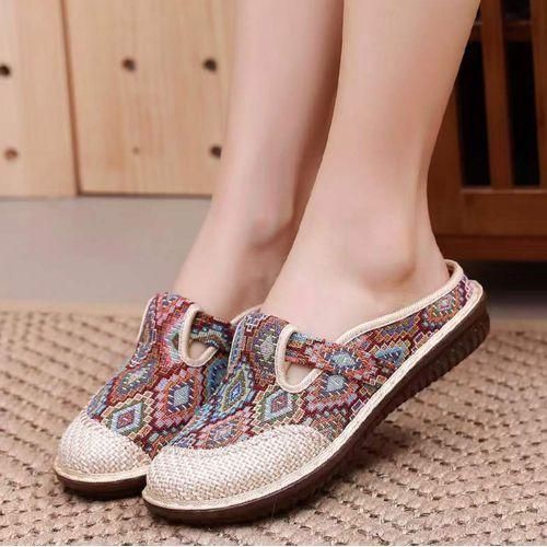 Women's Non-slip Cloth Shoes Summer Breathable Linen Slippers-Multicolor