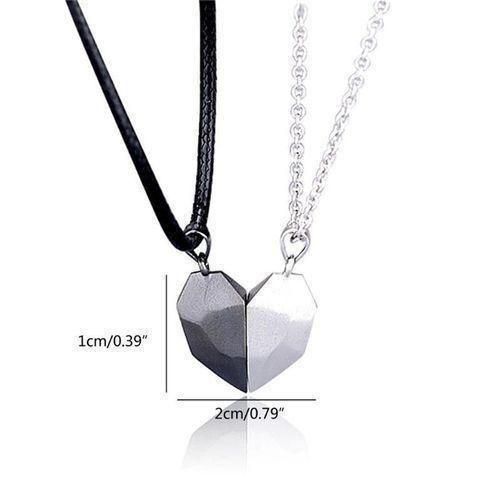 2Pcs Stainless Steel Heart Couple Lover Pendant Necklace