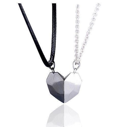 2Pcs Stainless Steel Heart Couple Lover Pendant Necklace