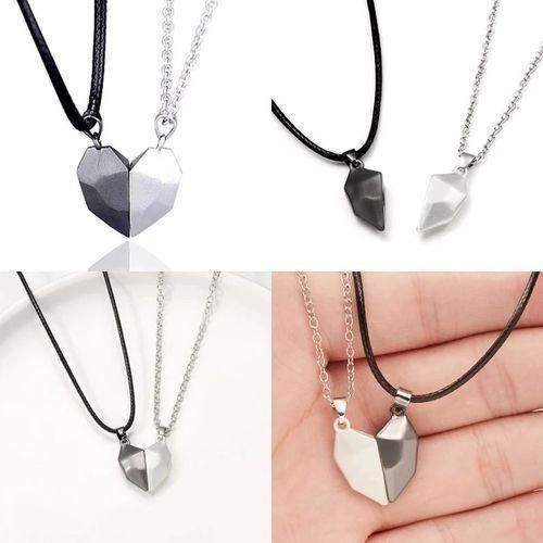 2Pcs Stainless Steel Heart Couple Lover Pendant Necklace