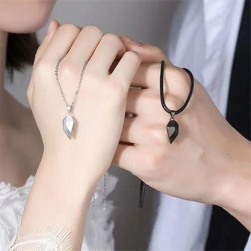 2Pcs Stainless Steel Heart Couple Lover Pendant Necklace