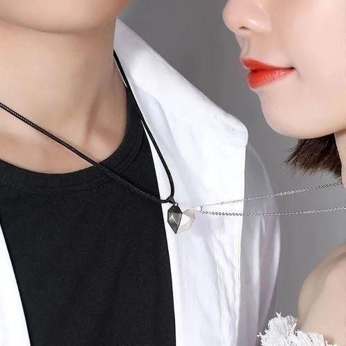 2Pcs Stainless Steel Heart Couple Lover Pendant Necklace
