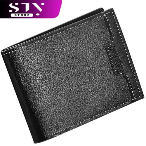 STY Men Short Wallets Business Billfold Horizontal Wallet Credit Card Holder-Black