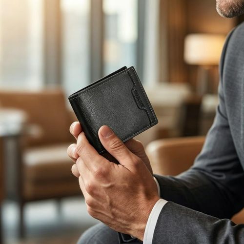 STY Men Short Wallets Business Billfold Horizontal Wallet Credit Card Holder-Black