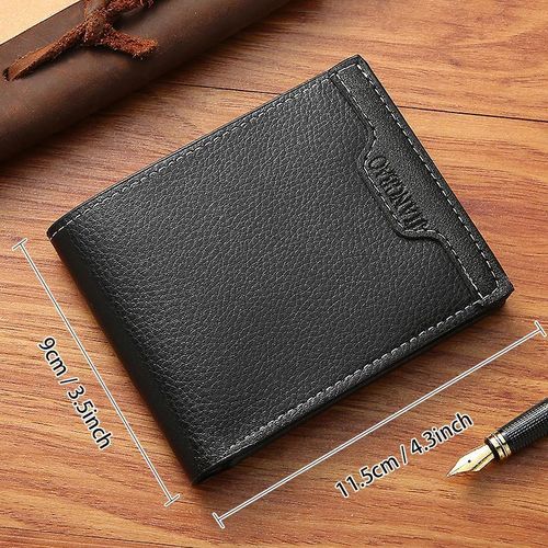 STY Men Short Wallets Business Billfold Horizontal Wallet Credit Card Holder-Black
