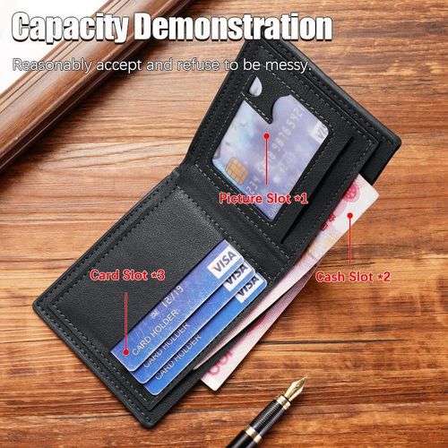 STY Men Short Wallets Business Billfold Horizontal Wallet Credit Card Holder-Black