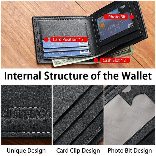 STY Men Short Wallets Business Billfold Horizontal Wallet Credit Card Holder-Black